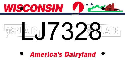 LJ7328 Wisconsin License Plate