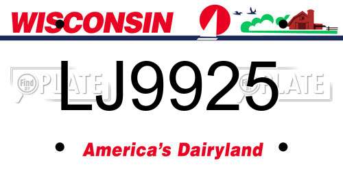 LJ9925 Wisconsin License Plate