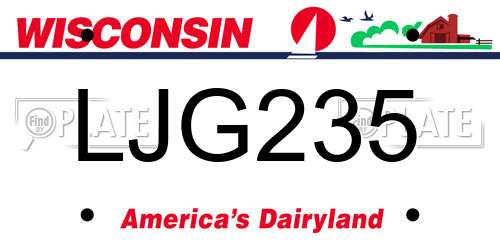 LJG235 Wisconsin License Plate