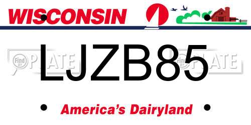 LJZB85 Wisconsin License Plate