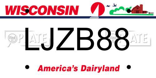 LJZB88 Wisconsin License Plate