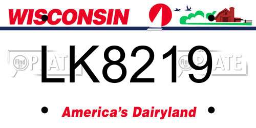 LK8219 Wisconsin License Plate