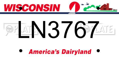 LN3767 Wisconsin License Plate