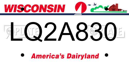 LQ2A830 Wisconsin License Plate