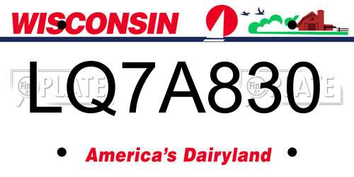 LQ7A830 Wisconsin License Plate