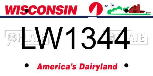 LW1344 Wisconsin License Plate