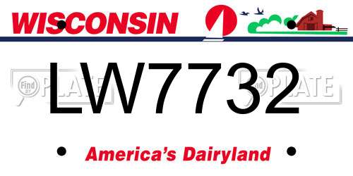LW7732 Wisconsin License Plate