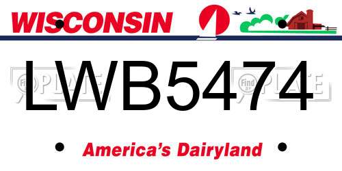 LWB5474 Wisconsin License Plate
