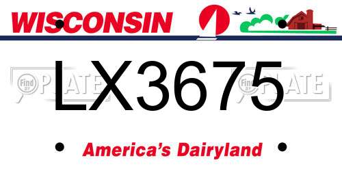 LX3675 Wisconsin License Plate