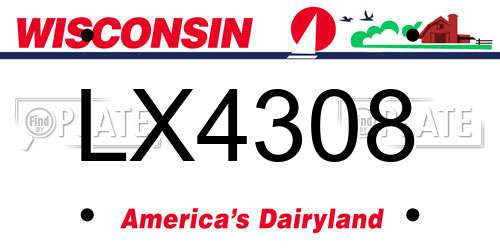 LX4308 Wisconsin License Plate