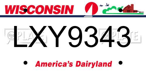 LXY9343 Wisconsin License Plate