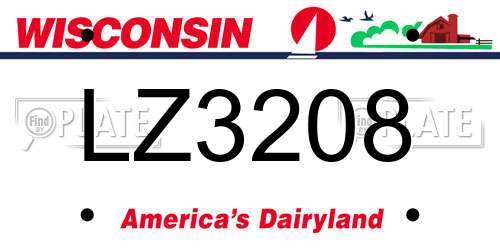 LZ3208 Wisconsin License Plate