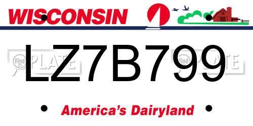 LZ7B799 Wisconsin License Plate
