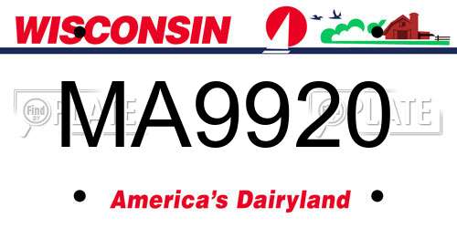 MA9920 Wisconsin License Plate