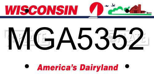 MGA5352 Wisconsin License Plate