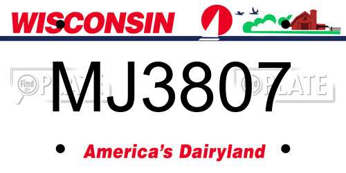 MJ3807 Wisconsin License Plate