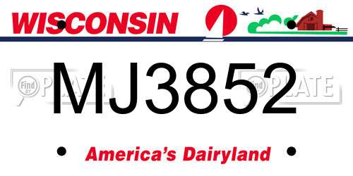 MJ3852 Wisconsin License Plate
