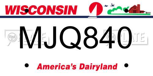 MJQ840 Wisconsin License Plate
