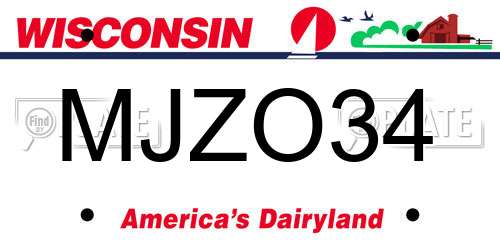 MJZO34 Wisconsin License Plate
