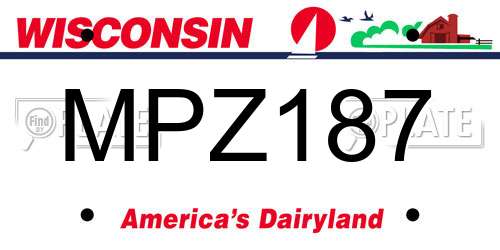 MPZ187 Wisconsin License Plate