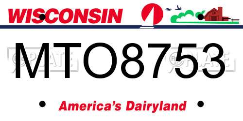 MTO8753 Wisconsin License Plate