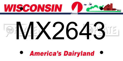 MX2643 Wisconsin License Plate