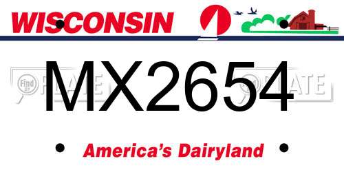 MX2654 Wisconsin License Plate