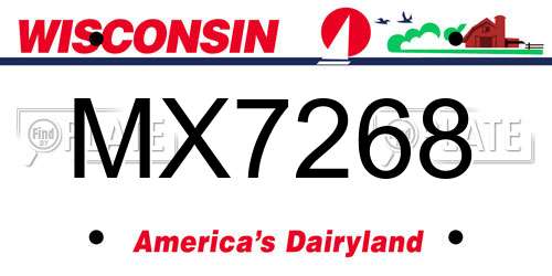 MX7268 Wisconsin License Plate