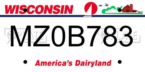 MZ0B783 Wisconsin License Plate