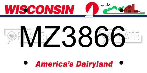 MZ3866 Wisconsin License Plate