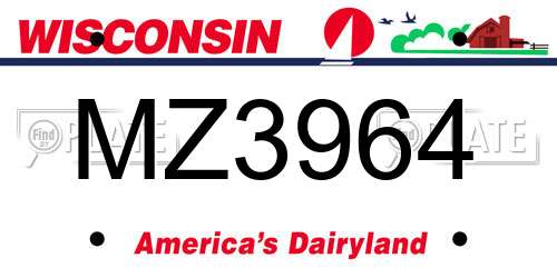 MZ3964 Wisconsin License Plate