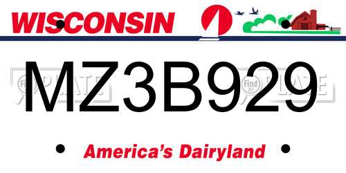 MZ3B929 Wisconsin License Plate