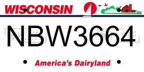 NBW3664 Wisconsin License Plate