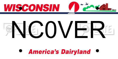 NC0VER Wisconsin License Plate