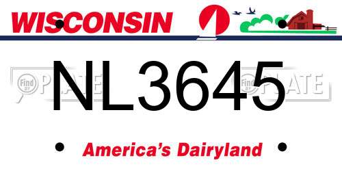NL3645 Wisconsin License Plate