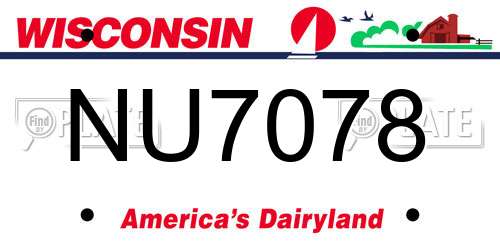 NU7078 Wisconsin License Plate