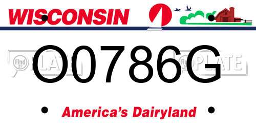 O0786G Wisconsin License Plate