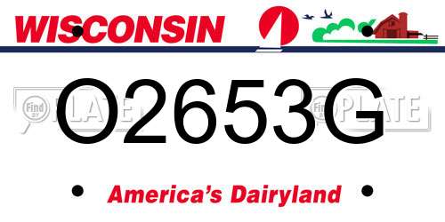 O2653G Wisconsin License Plate