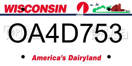 OA4D753 Wisconsin License Plate