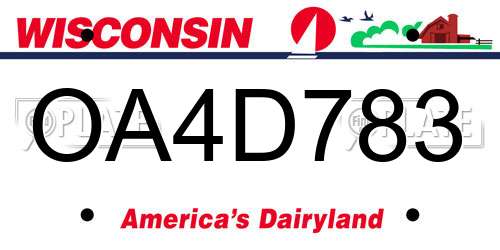 OA4D783 Wisconsin License Plate