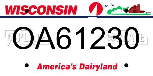 OA61230 Wisconsin License Plate
