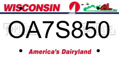 OA7S850 Wisconsin License Plate