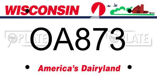 OA873 Wisconsin License Plate