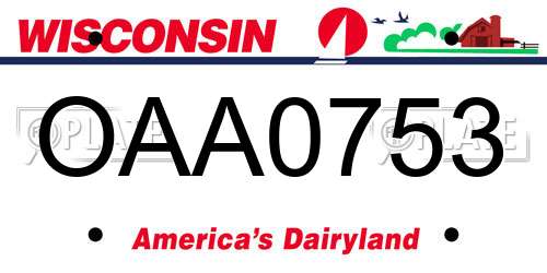 OAA0753 Wisconsin License Plate