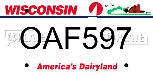 OAF597 Wisconsin License Plate