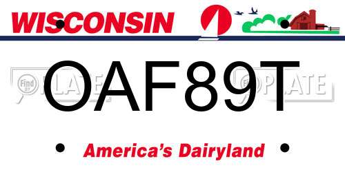 OAF89T Wisconsin License Plate