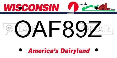 OAF89Z Wisconsin License Plate