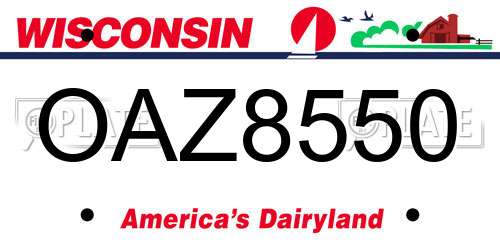 OAZ8550 Wisconsin License Plate