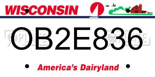 OB2E836 Wisconsin License Plate