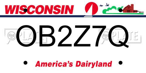 OB2Z7Q Wisconsin License Plate